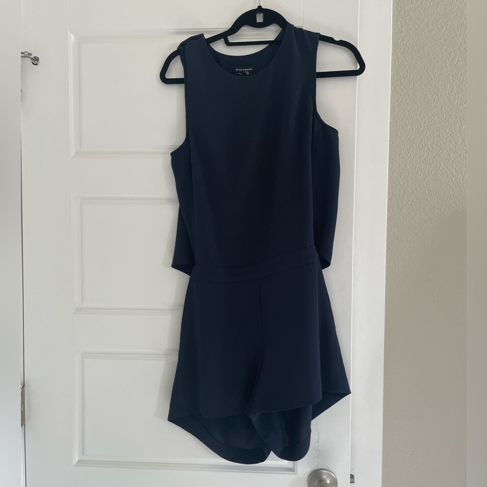 Club Monaco navy open back cotton romper.